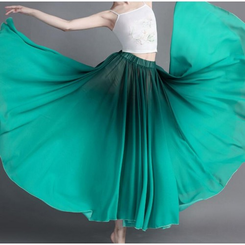 Green gradient flamenco dance skirts for women girls spanish bull paso double dance swing skirts xinjiang modern dance long gown for female